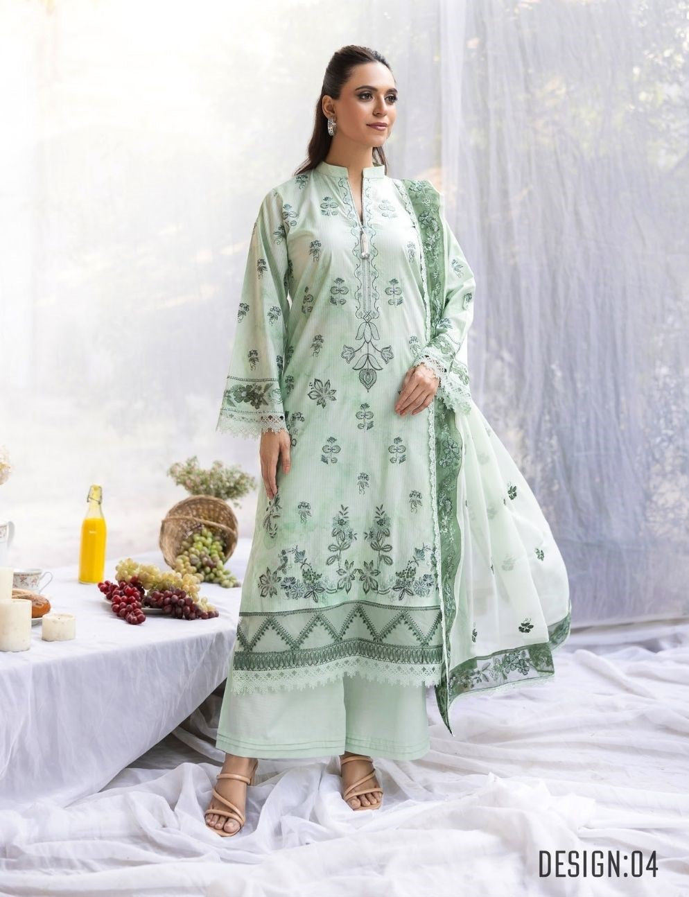 3 Piece Unstitched Embroidered Lawn Suit