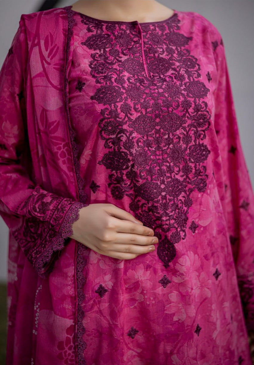 3 Piece Unstitched Embroidered Lawn Suit