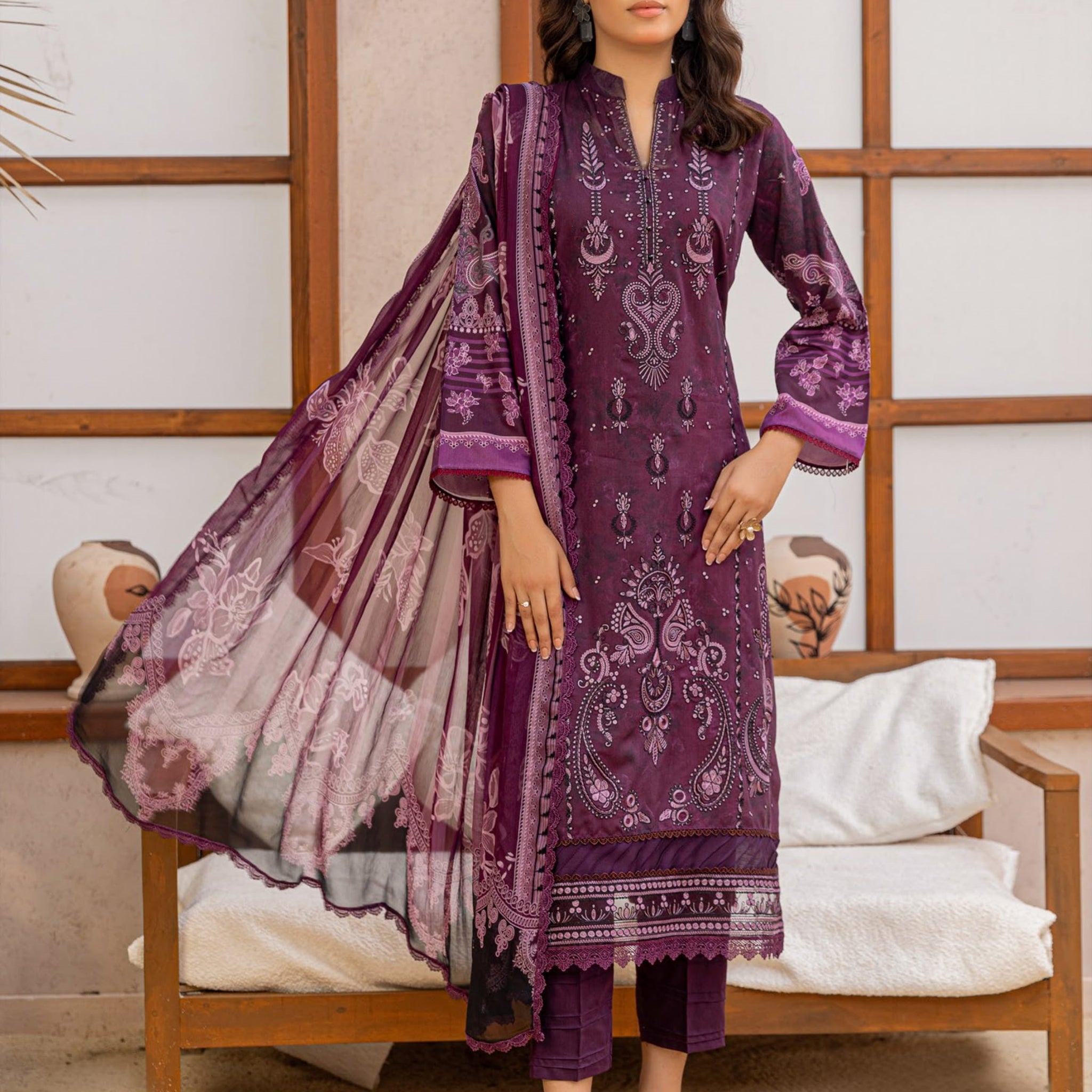 3 Piece Unstitched Embroidered Viscose Suit