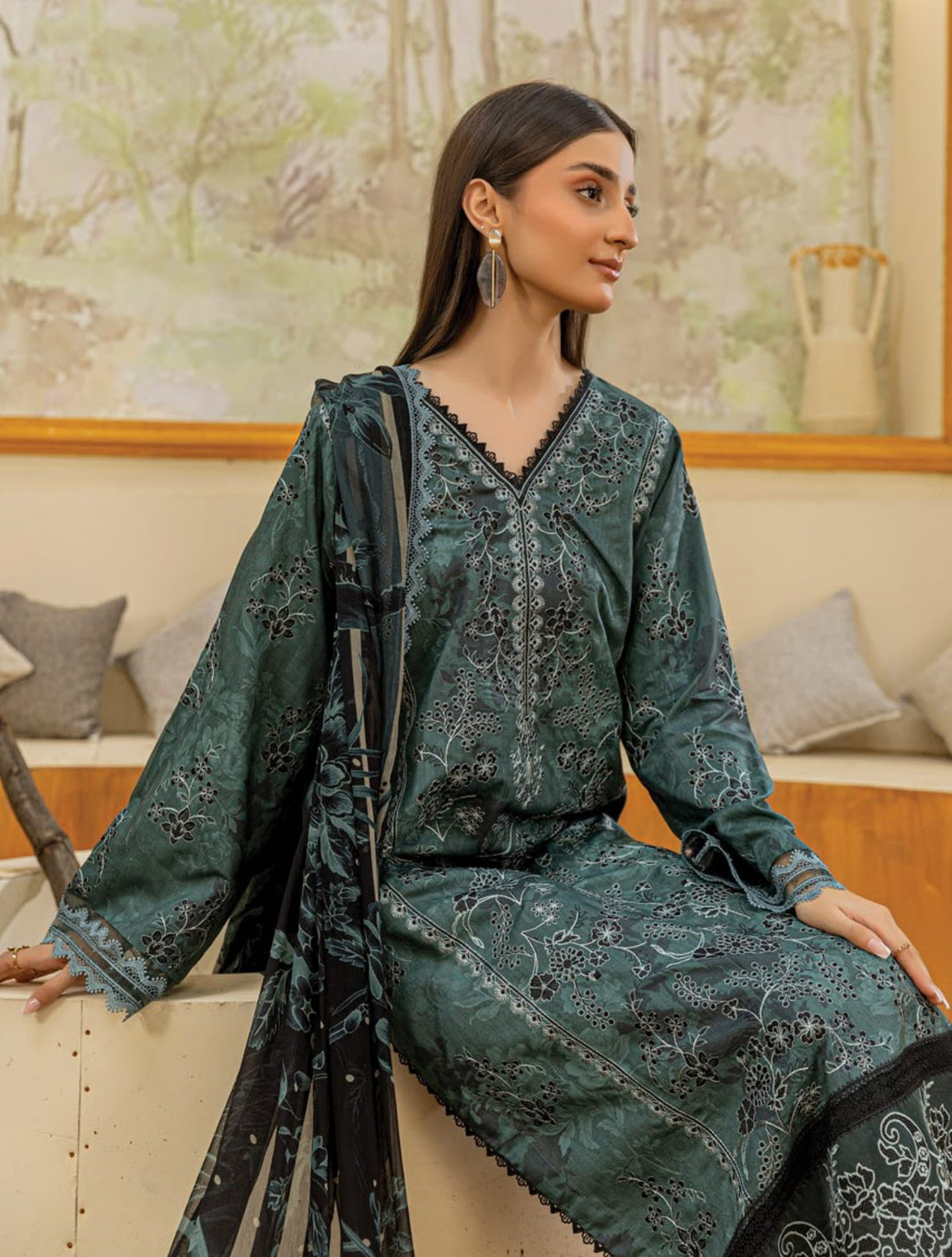 3 Piece Unstitched Embroidered Viscose Suit