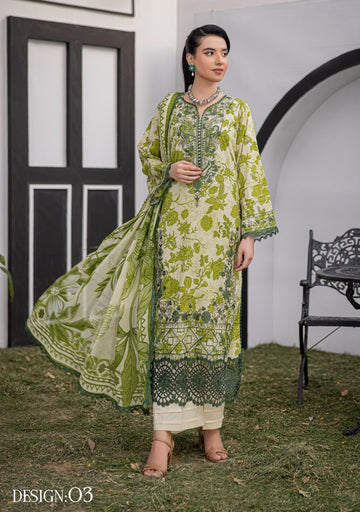 3 Piece Unstitched Embroidered Lawn Suit
