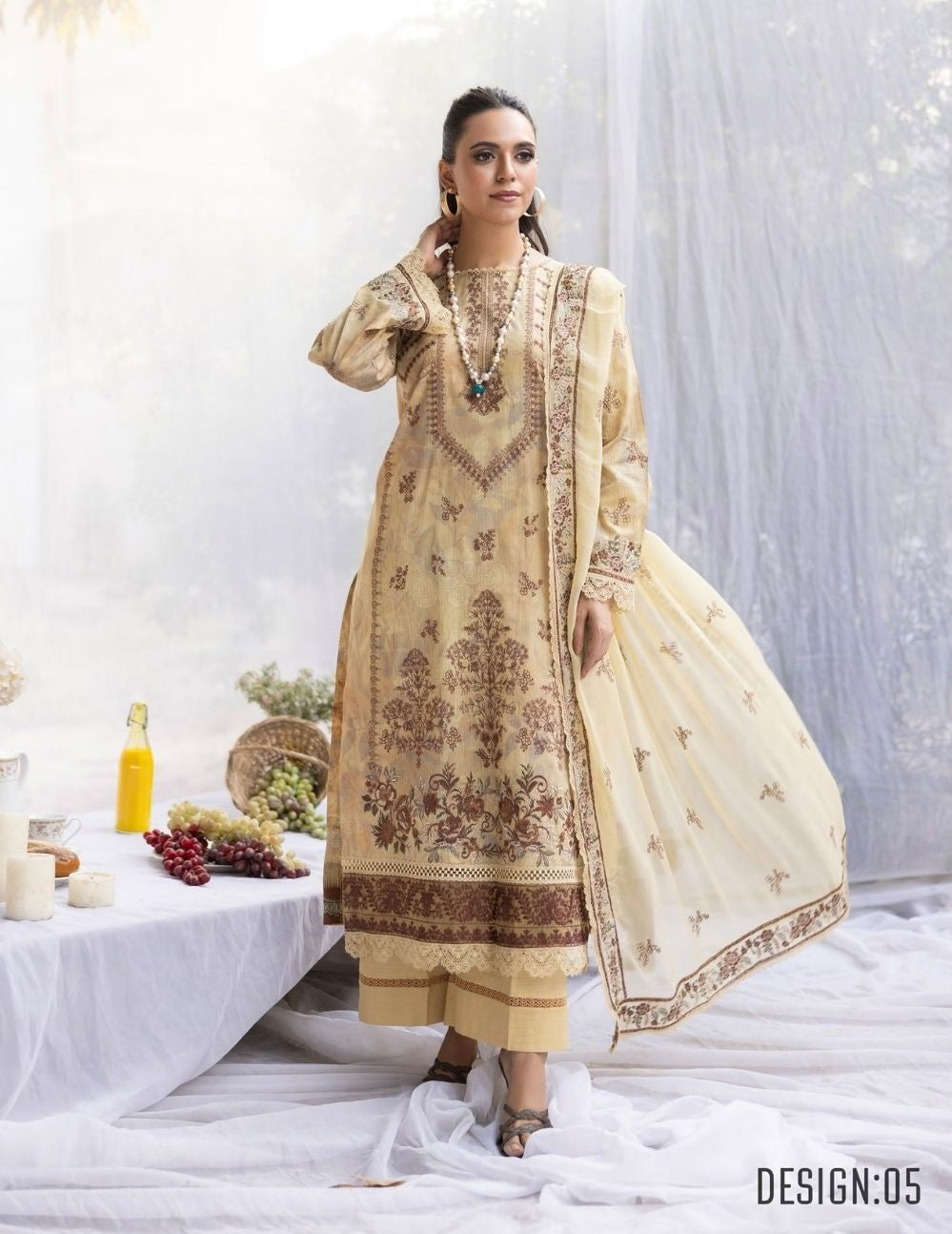 3 Piece Unstitched Embroidered Lawn Suit