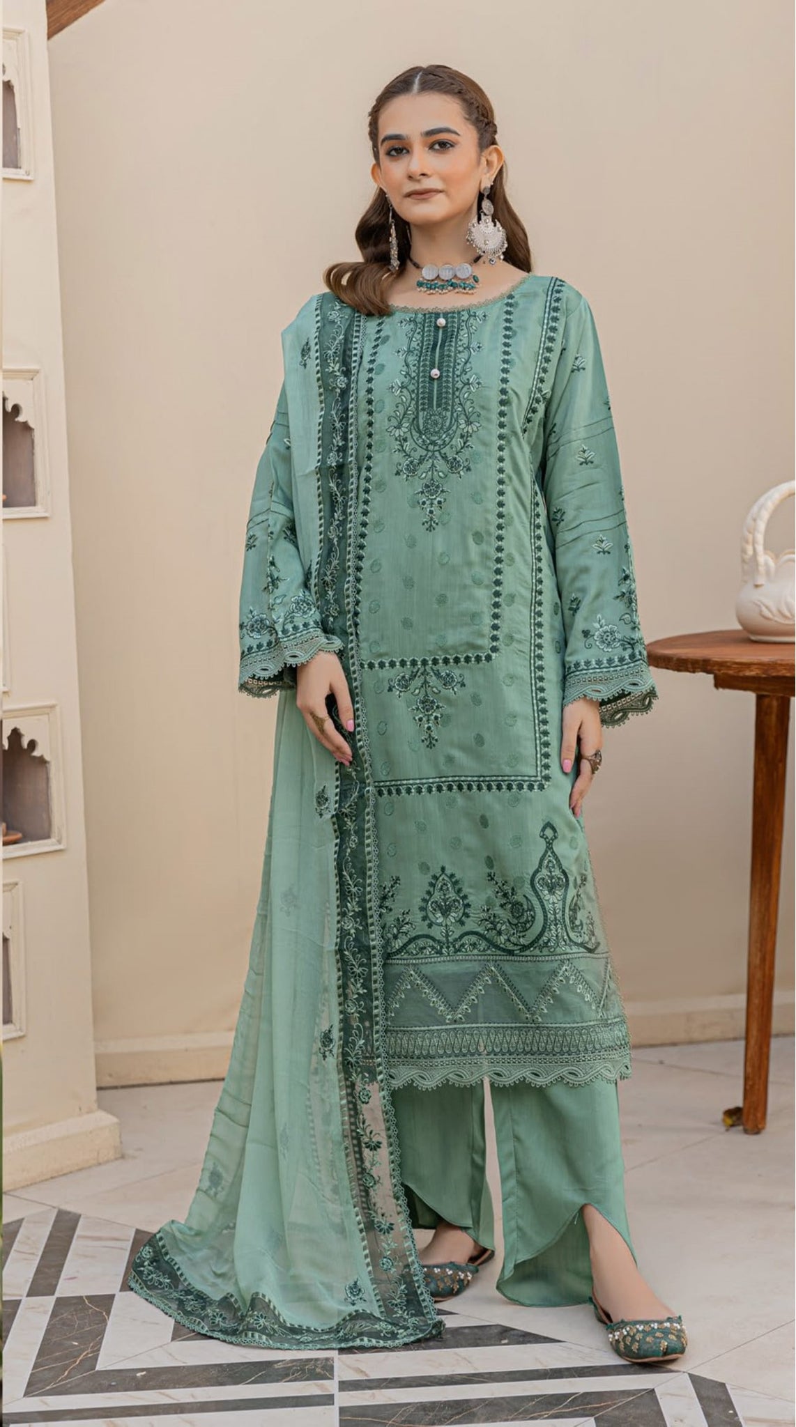 3 Piece Unstitched Chikankari Viscose Suit
