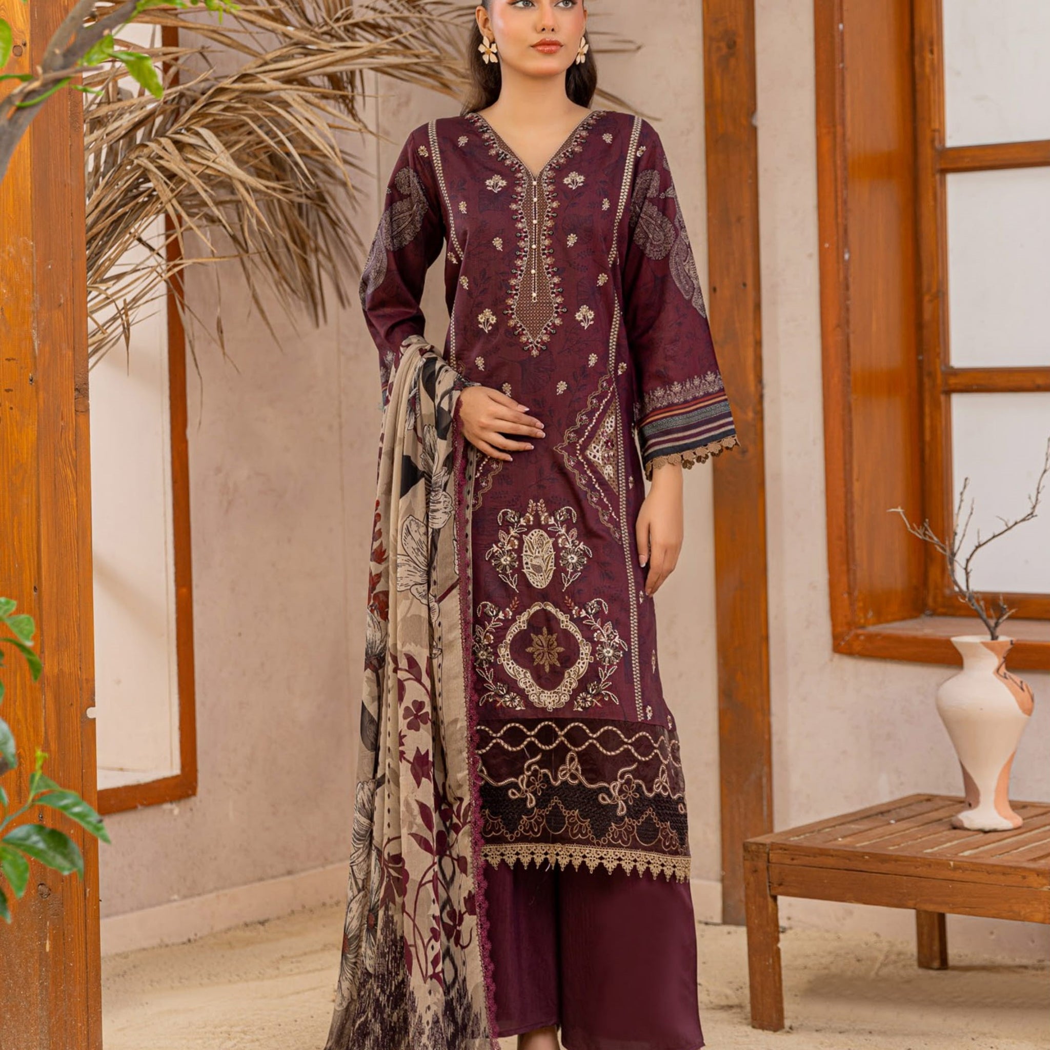 3 Piece Unstitched Embroidered Viscose Suit