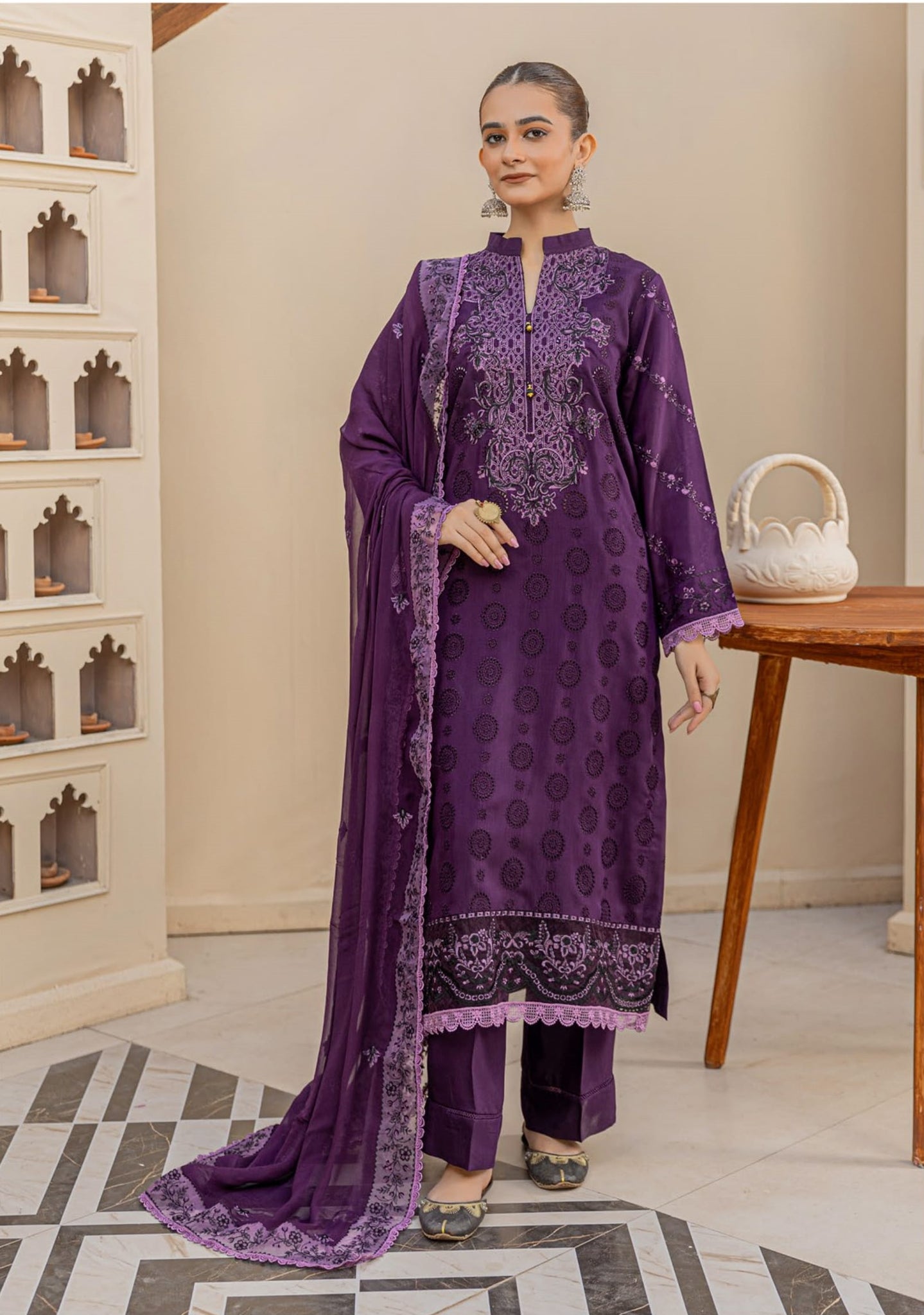 3 Piece Unstitched Chikankari Viscose Suit