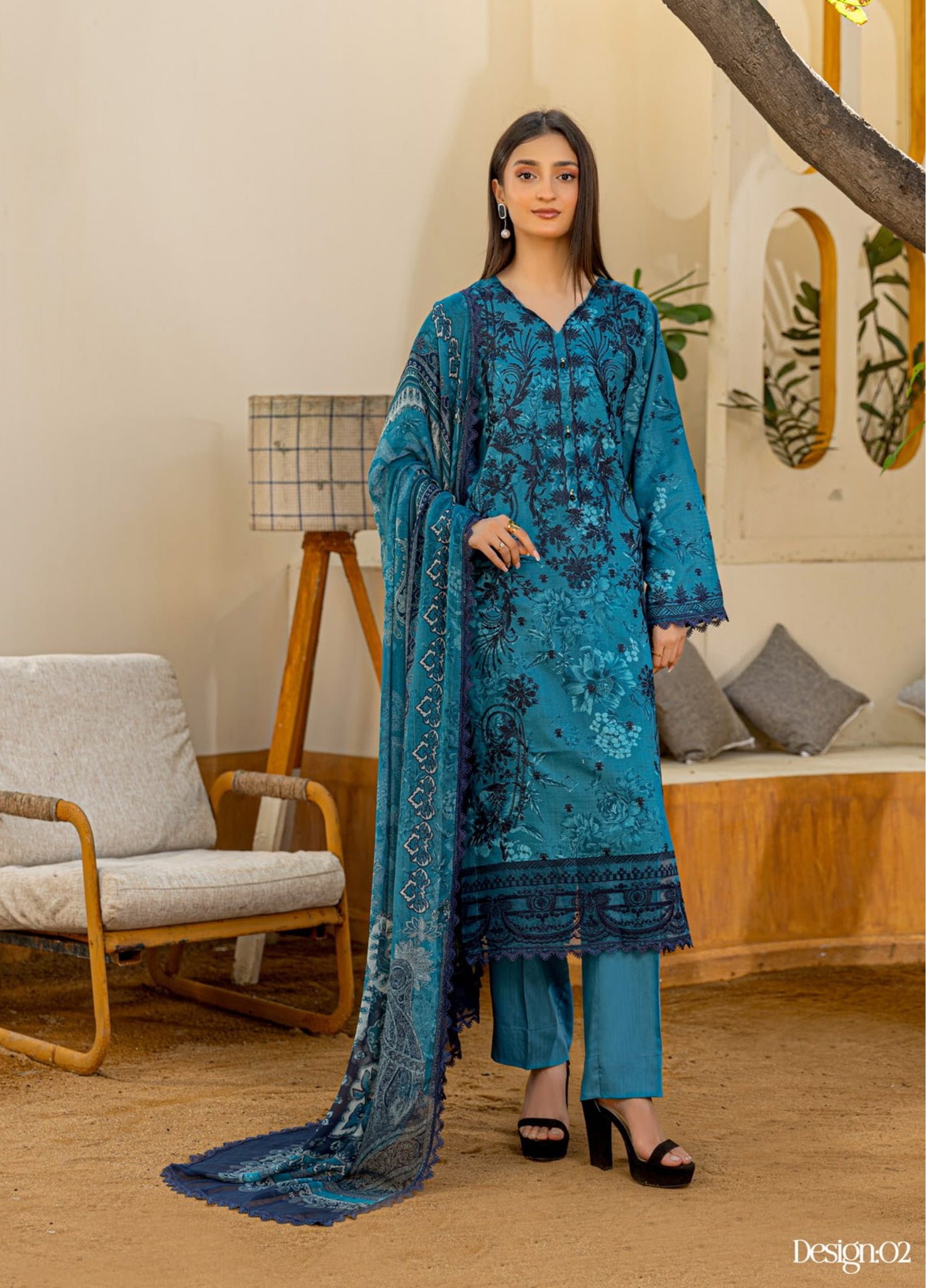 3 Piece Unstitched Embroidered Viscose Suit