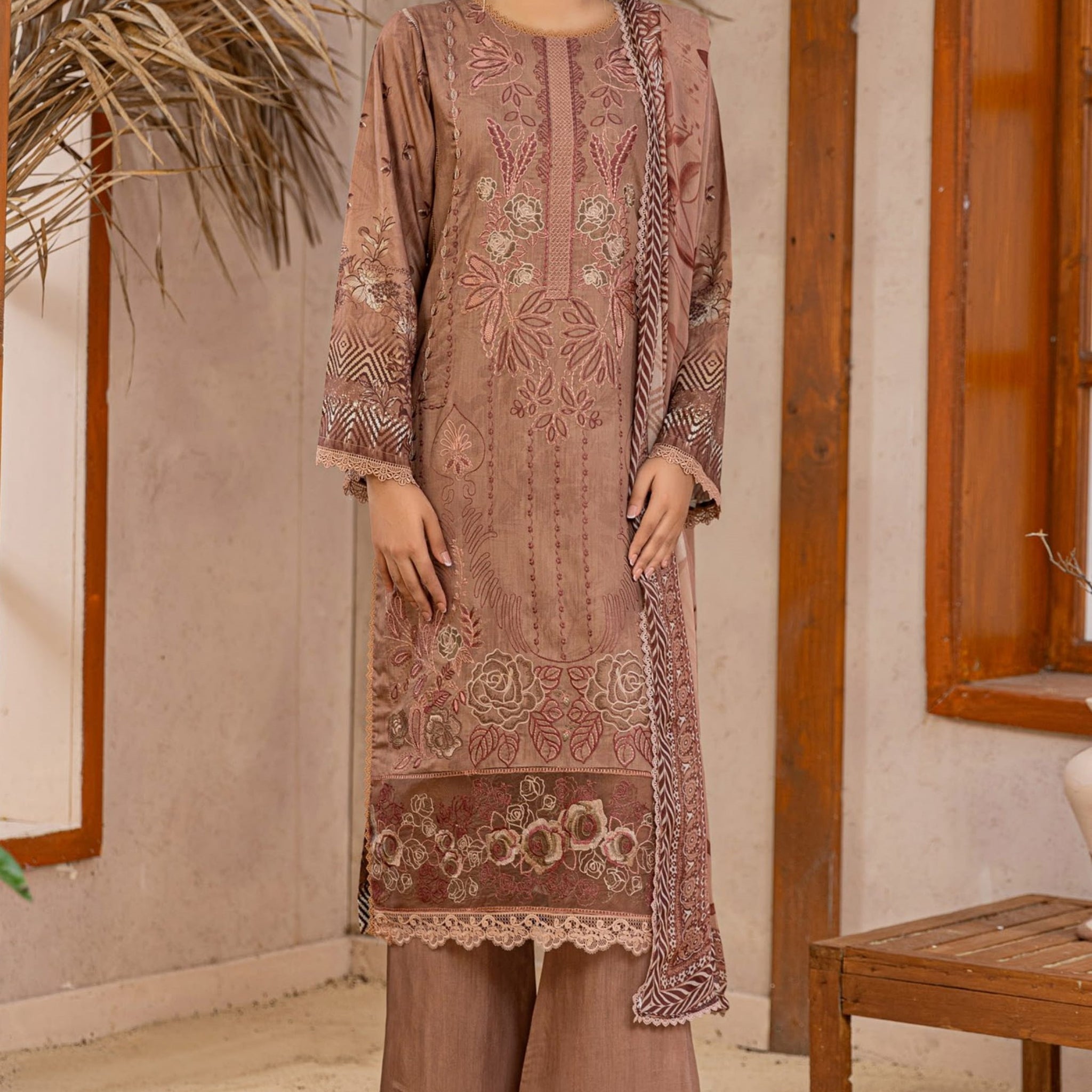 3 Piece Unstitched Embroidered Viscose Suit
