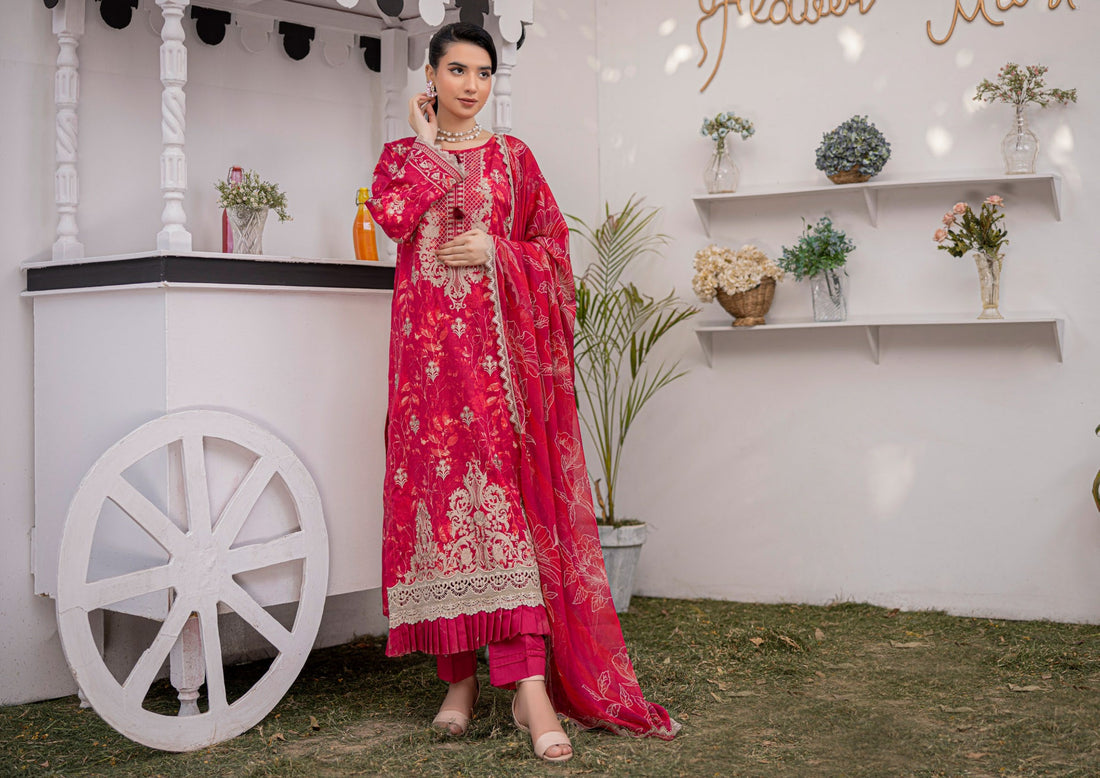 3 Piece Unstitched Embroidered Lawn Suit