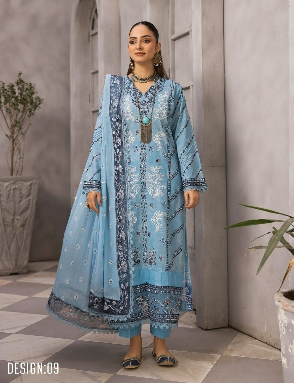 3 Piece Unstitched Embroidered Lawn Suit