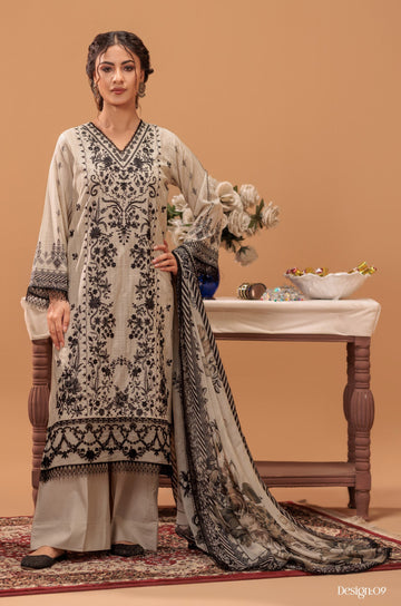 3 Piece Unstitched Embroidered Lawn Suit