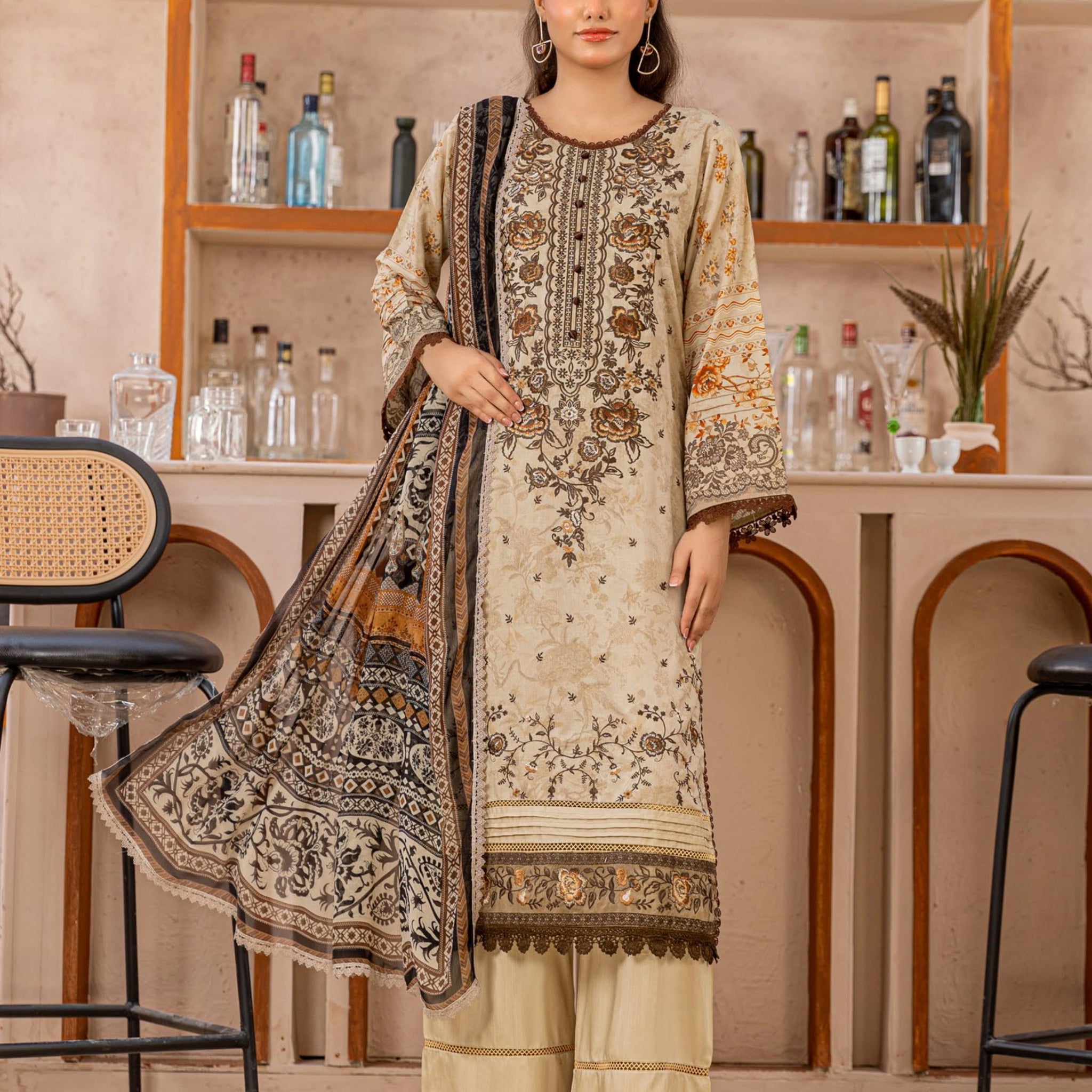 3 Piece Unstitched Embroidered Viscose Suit