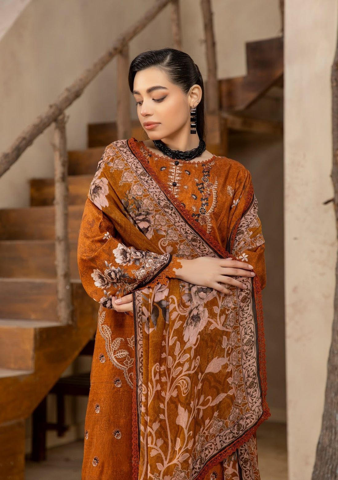 3 Piece Stitched Embroidered Viscose Suit