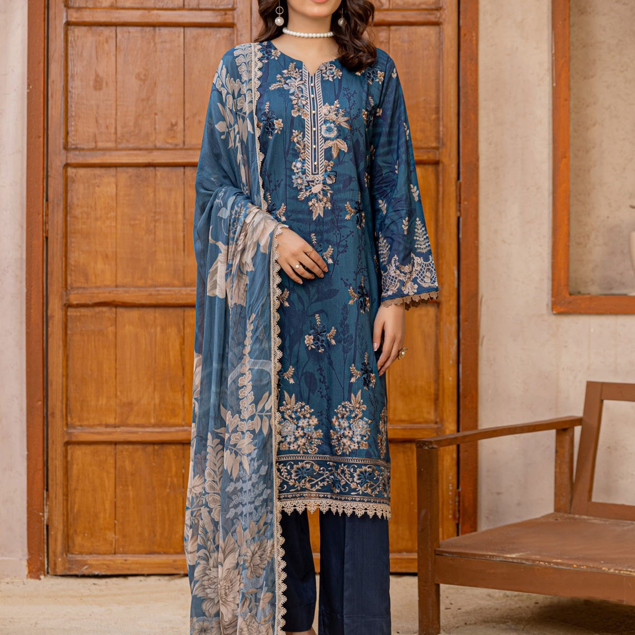 3 Piece Unstitched Embroidered Viscose Suit