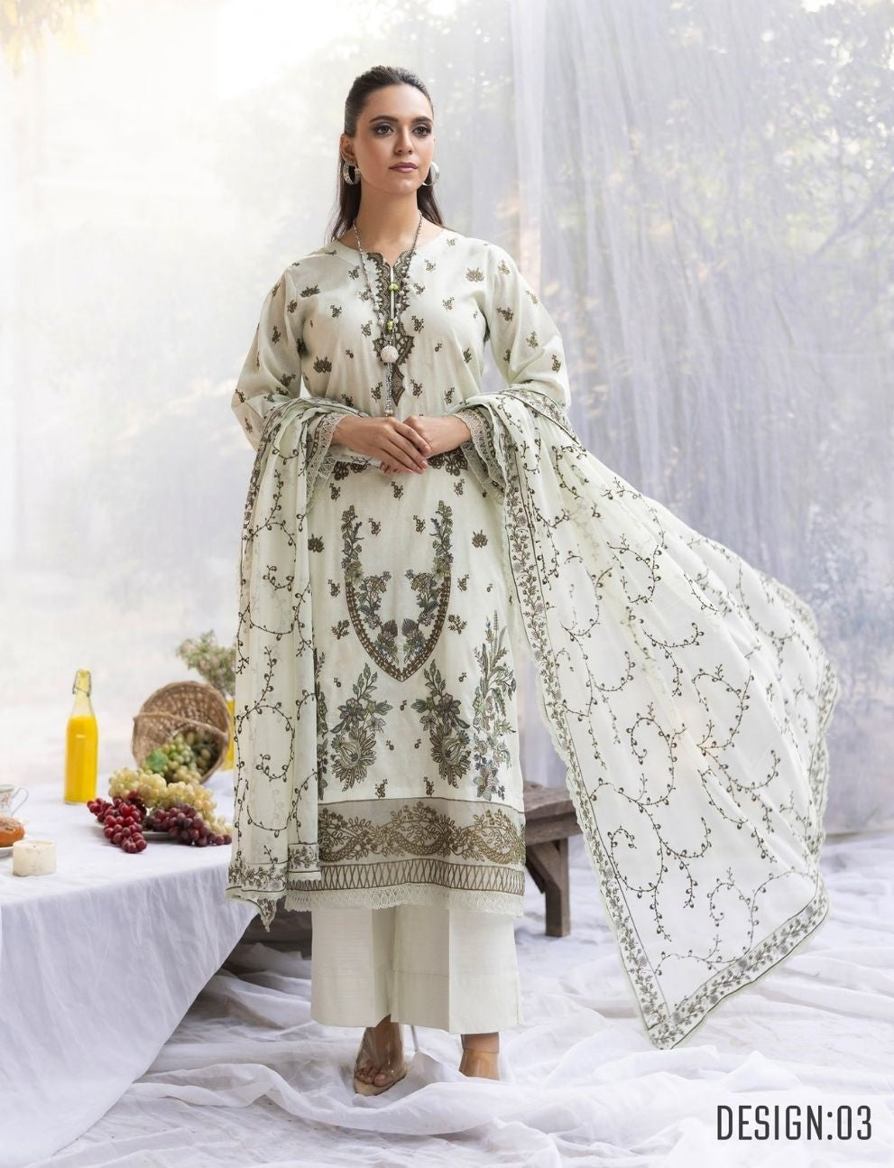 3 Piece Unstitched Embroidered Lawn Suit