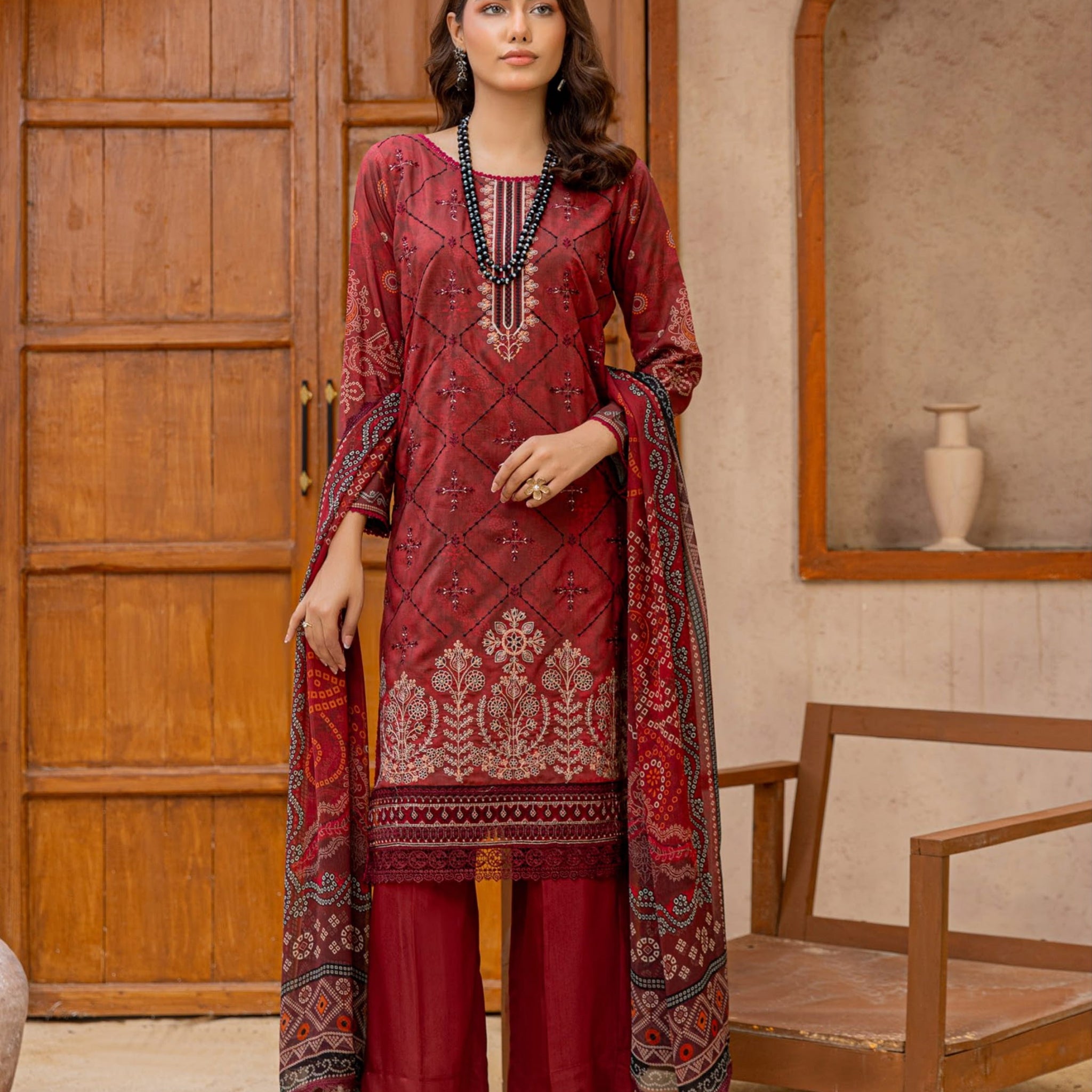 3 Piece Unstitched Embroidered Viscose Suit